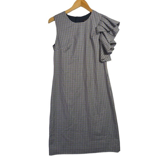 Banana Republic Sheath Dress Womens 4 Blue Brown Plaid Preppy Chic Career - Picture 2 of 12